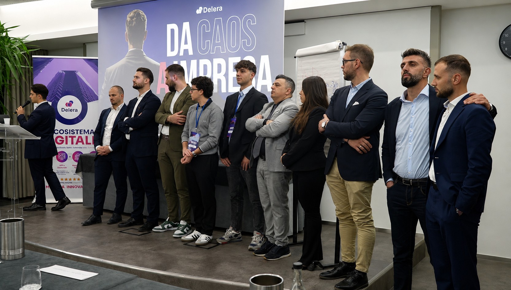 Il team di Delera sul palco di Da Caos a Impresa
